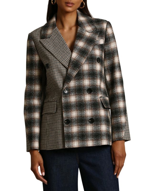 Avec Les Filles Checked Wool Blend Tailored Fit Blazer